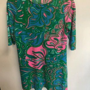 Lilly Pulitzer Dress Aqua Pink Swirls Size XL 12 - 14